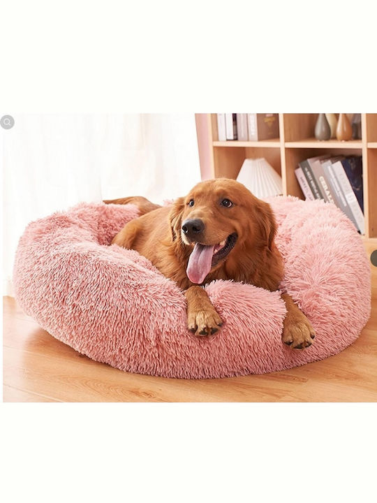 Large Pet Bed Silky Pet Fluffy Pink 100cm Diameter X 15cm Height Long Threads