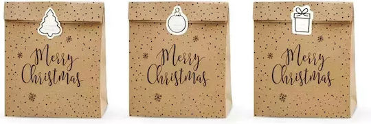 Beauty Home Merry Christmas Paper Christmas Gift Bag Brown 25x27x11cm 3 Pieces
