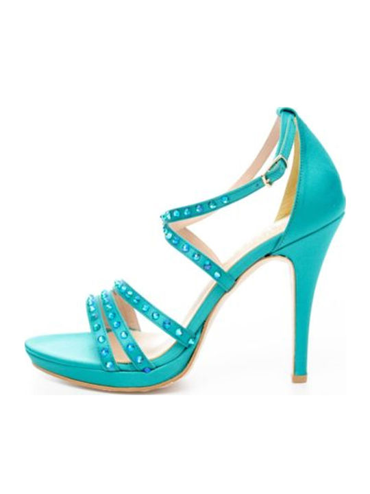 Damen Sandalen mit Dünn hohem Absatz in Türkis Farbe