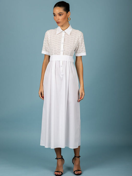 Summer Midi Dress for Wedding / Christening with Lace White