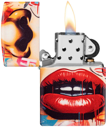 Zippo Street Art Face Feuerzeug Flamme in Rot Farbe