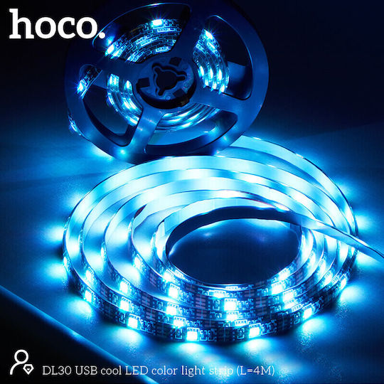 Hoco Bandă LED USB 5V RGB Lumină 4m cu Sursă de alimentare