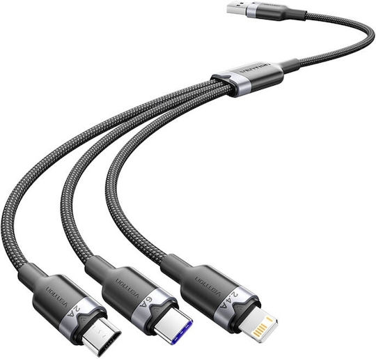 Vention Braided USB to Lightning / Type-C / micro USB Cable 2A Μαύρο 1.5m CTRBG