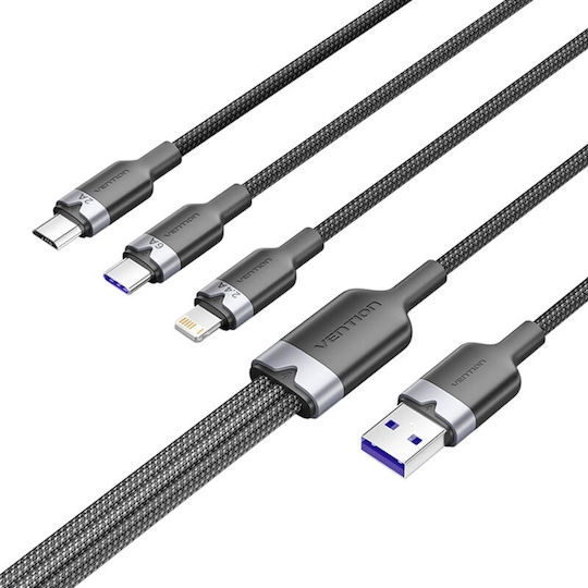 Vention Braided USB to Lightning / Type-C / micro USB Cable 2A Μαύρο 1.5m CTRBG