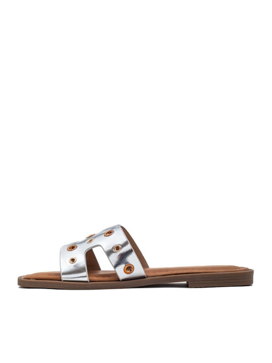 Women's Flat Sandals in Silver Color
