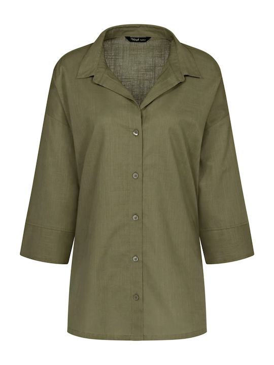 Boyfriend Summer Wear Langärmelig Damen Hemd Olive