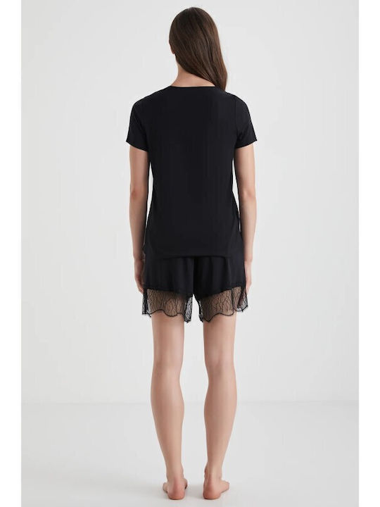 Penye Mood Sommer Damen Pyjama-Set Black
