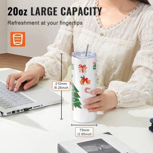 Vevor Set of Glasses Water made of Stainless Steel with straw 592ml 16pcs