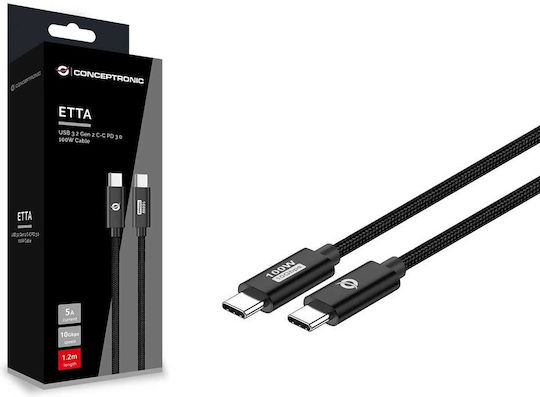 Conceptronic USB 2.0 Cable USB-C male - USB-C PD Μαύρο 1.2m ETTA02B12