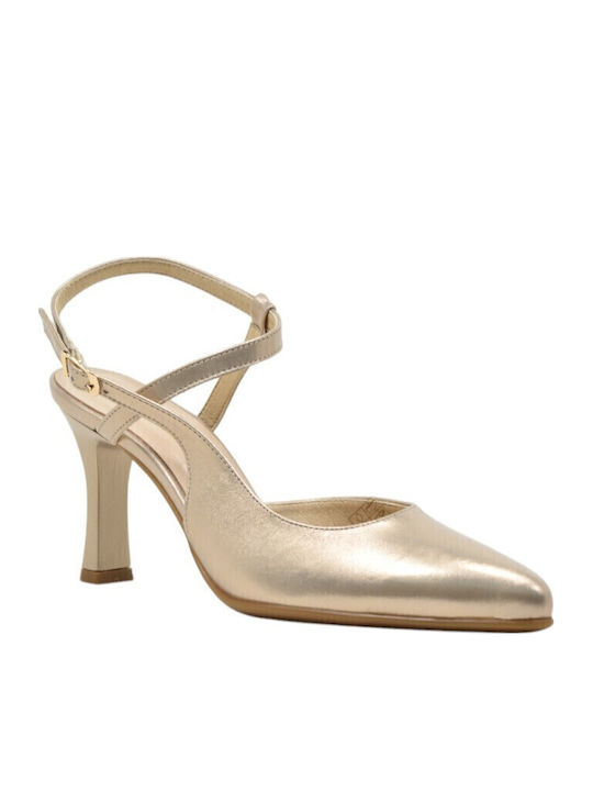 Leather Heels with Strap Sand