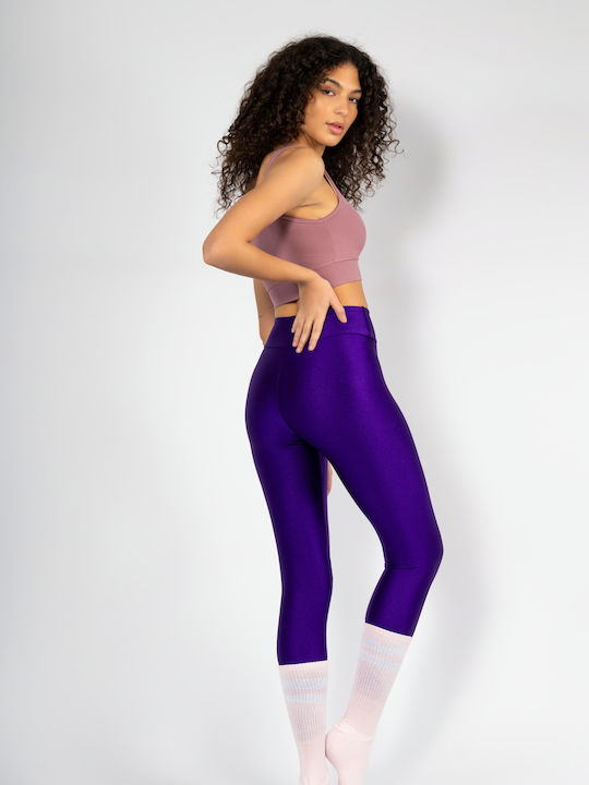 Training Women's Shiny And High Waist Purple Leggings