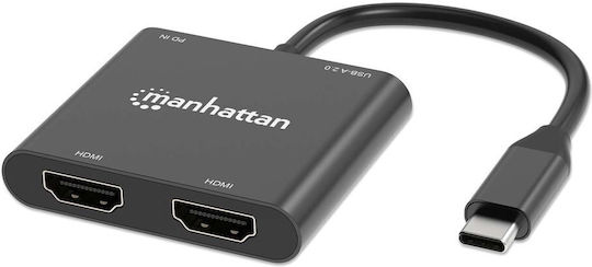 Manhattan Μετατροπέας USB-C male σε HDMI 2x female 1τμχ (154321)