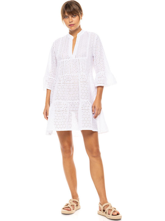 Women's Beachdress Pink Label Dress White Cutwork Embroidery Regular Fit Cotton Women's Beachdress Pink Label Dress White Cutwork Embroidery Regular Fit Cotton