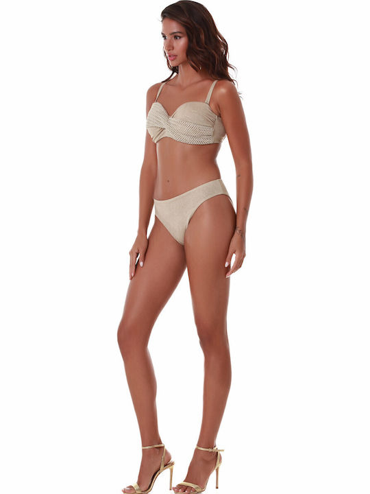 Gold Net Strapless Bikini Top D Cup Blue