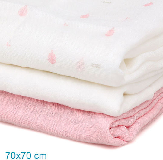 Kiokids Muslin Changing Pads Pink 70x70cm. 3pcs