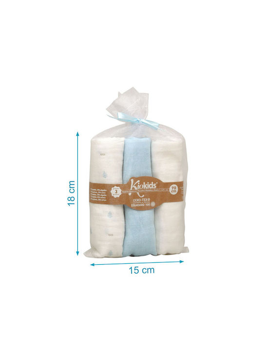 Kiokids Muslin Changing Pads Light Blue 70x70cm. 3pcs