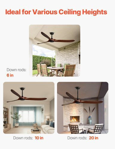 Vevor Ceiling Fan 182.88cm with Remote Control Brown