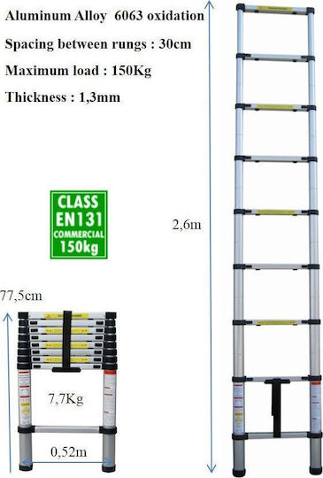 ACP Scara telescopică Aluminiu 9 Scări cu înălțime maximă de 2.6m