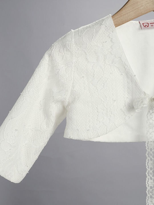 New Life Ecru Baptism Clothes Set with Hair Accessories Cardigan & Lace Dress 3 Pieces