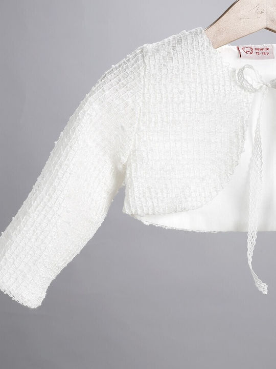 New Life Set De Haine De Botez Pentru Fete Ecru Cu Cardigan Și Rochie Din Tulle 3 Bucăți