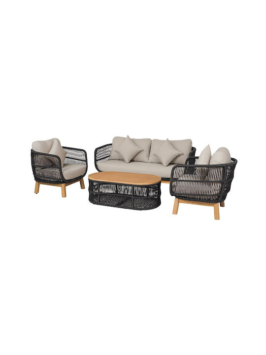 Woodwell Garten- und Outdoor-Möbelsets Mark 4 Stück Natur mit Kissen E2360,1