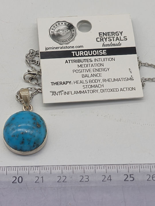 Necklace with Genuine Semi-Precious Turquoise Stone Bezel Silver Steel Chain
