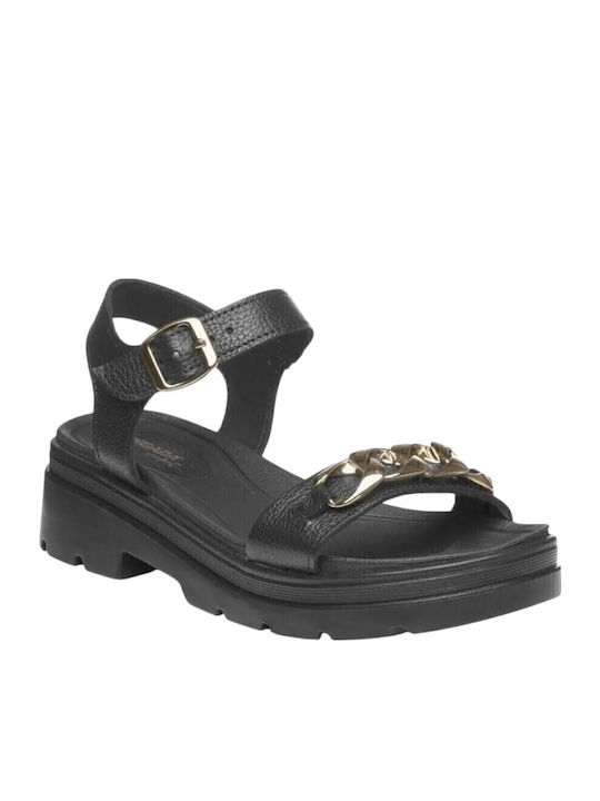 Leder Flache Sandalen für Damen in Schwarz Farbe