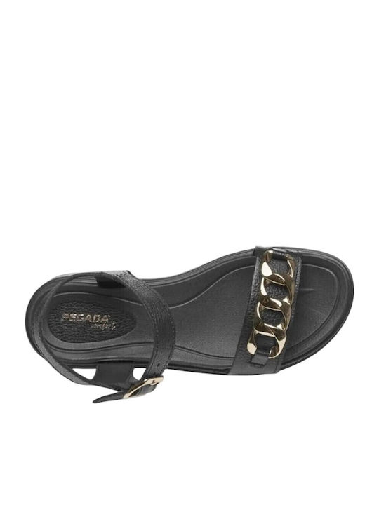 Leder Flache Sandalen für Damen in Schwarz Farbe