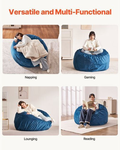 Vevor Bean Bag Chair Blue 116.8x116.8x63.5cm