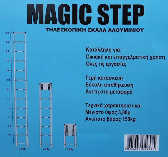 ACP Teleskopische Leiter Aluminium 12 Stufen mit maximaler Höhe 3.8m