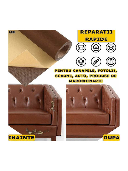 Folie din piele ecologică Siks autoadezivă pentru repararea canapelelor, fotoliilor, scaunelor și interiorului auto, dimensiune 75 X 250 cm, maro