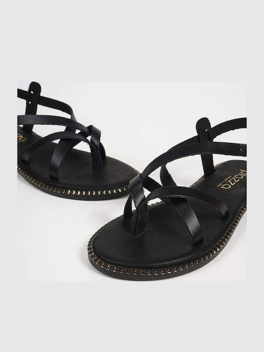 Leather Women's Flat Sandals Black