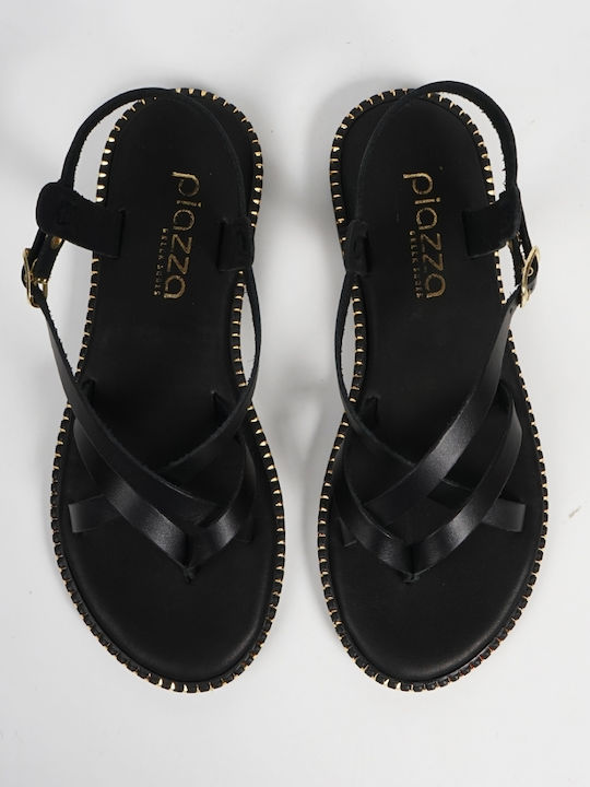 Leather Women's Flat Sandals Black