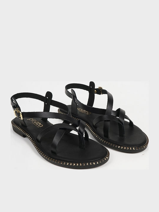 Leather Women's Flat Sandals Black