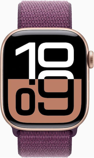 Apple Watch Series 10 Cellular Aluminium 42mm Wasserdicht mit eSIM und Pulsmesser (Rose Gold with Plum Sport Loop)