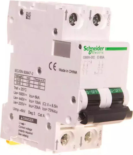 Schneider Electric Automatic Circuit Breaker 63A Double-pole AC/DC A9N61539
