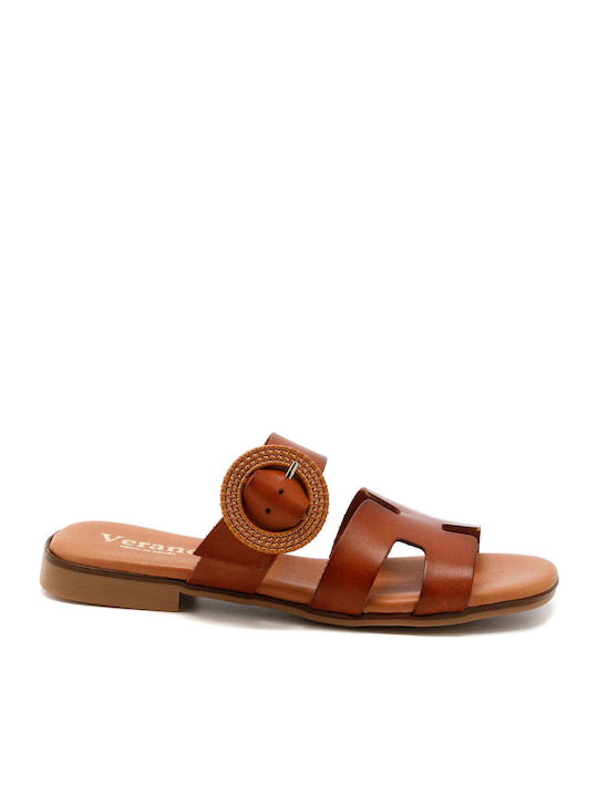 Cuero Leather Women's Flat Sandals in Tabac Brown Color