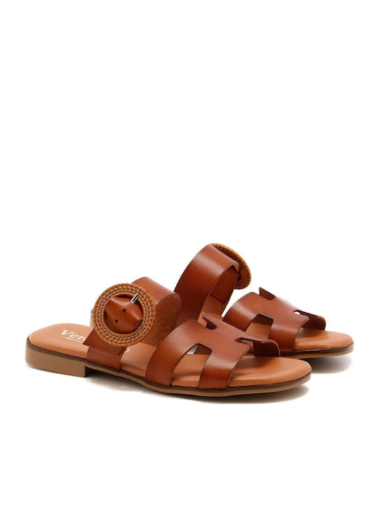 Cuero Leather Women's Flat Sandals in Tabac Brown Color