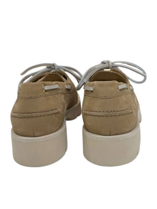 Leder Damen Loafers in Beige Farbe