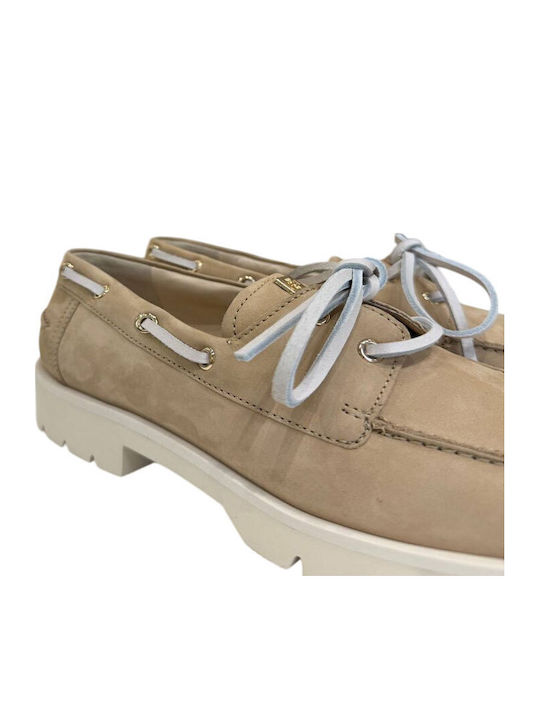 Leder Damen Loafers in Beige Farbe