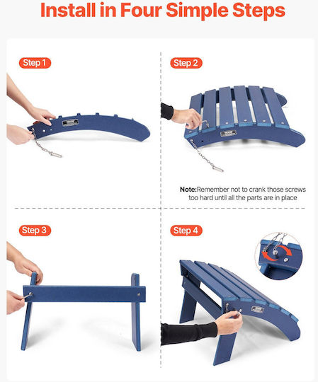 Set Vevor Adirondack Ottoman 2 Suport pentru Picioare 18,7l X 18,9w X 13,8h Inch HDPE Albastru