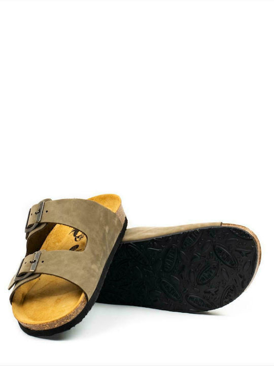 Beta Δερμάτινα Γυναικεία Ανατομικά Σανδάλια Nobuck Khaki