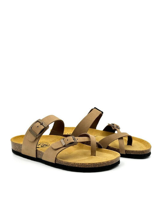 Leather Women's Flat Sandals Anatomic Nobuck Taupe