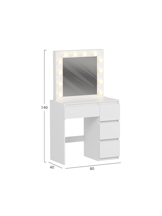 Schminktisch Keitlin Hölzern White mit Spiegel 80x20.35x140cm