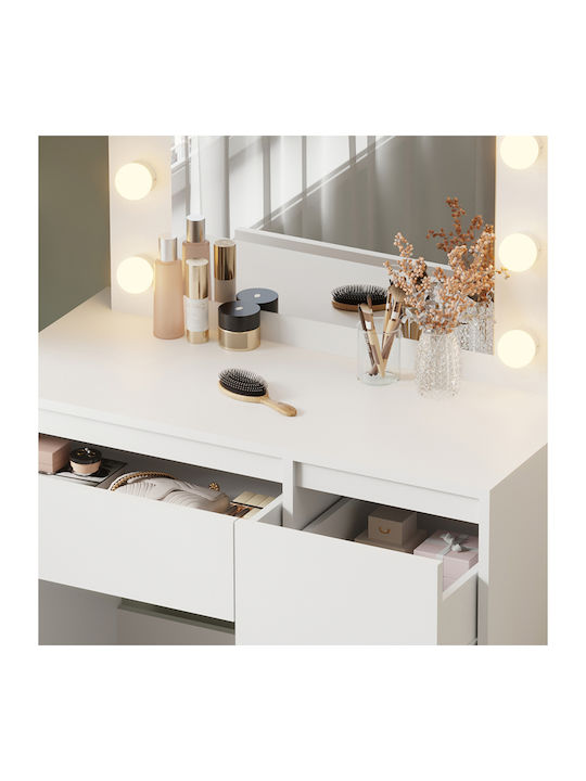 Schminktisch Keitlin Hölzern White mit Spiegel 80x20.35x140cm