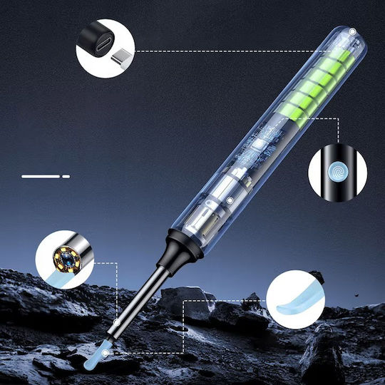 Ear Cleaning Device Otoscope Newevo Full Hd Camera 1080p 7-piece Earwax Removal Tool Kit 6 Led Lights Usb-c Charging Black