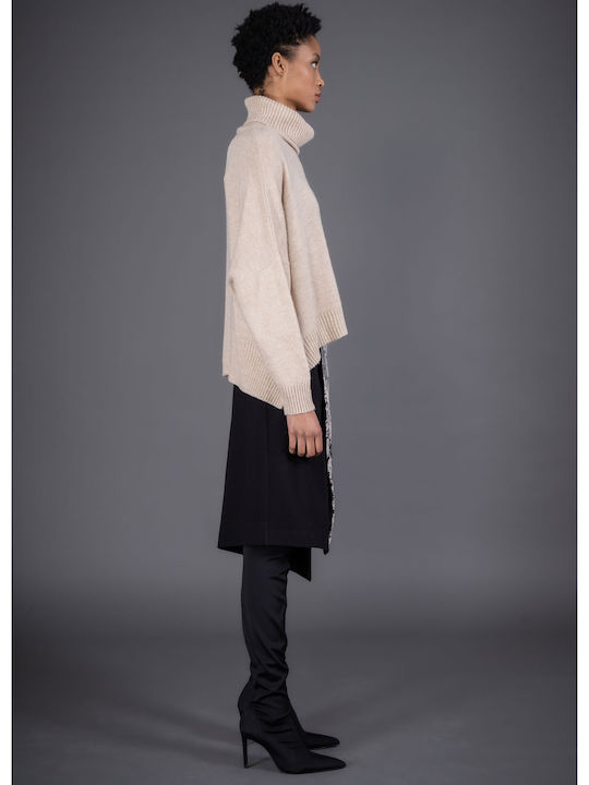 Women's Long Sleeve Sweater Turtleneck Beige