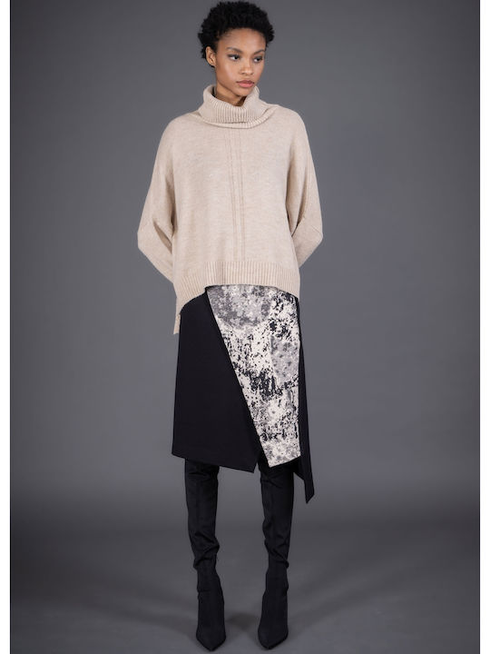 Women's Long Sleeve Sweater Turtleneck Beige