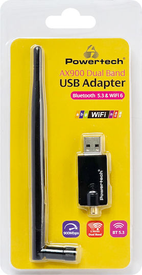 Powertech PT-1386 USB Network Adapter with Wireless Wi-Fi Connection 900Mbps and Detachable Antenna
