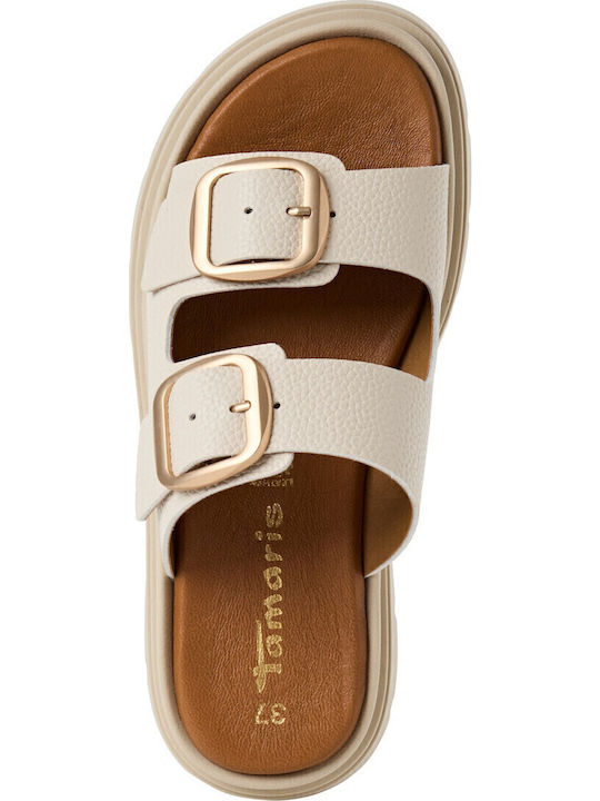 Leather Women's Flat Sandals in Ecru Color